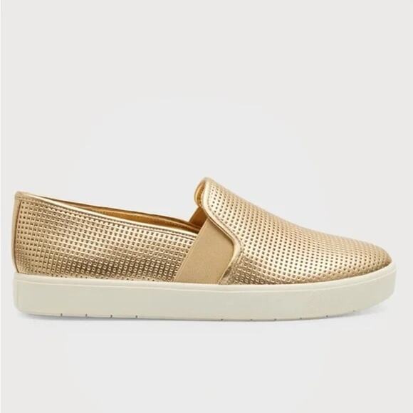 Vince Blair Perforated Leather Slip-On Sneakers Size 6 Gold - Picture 3 of 13